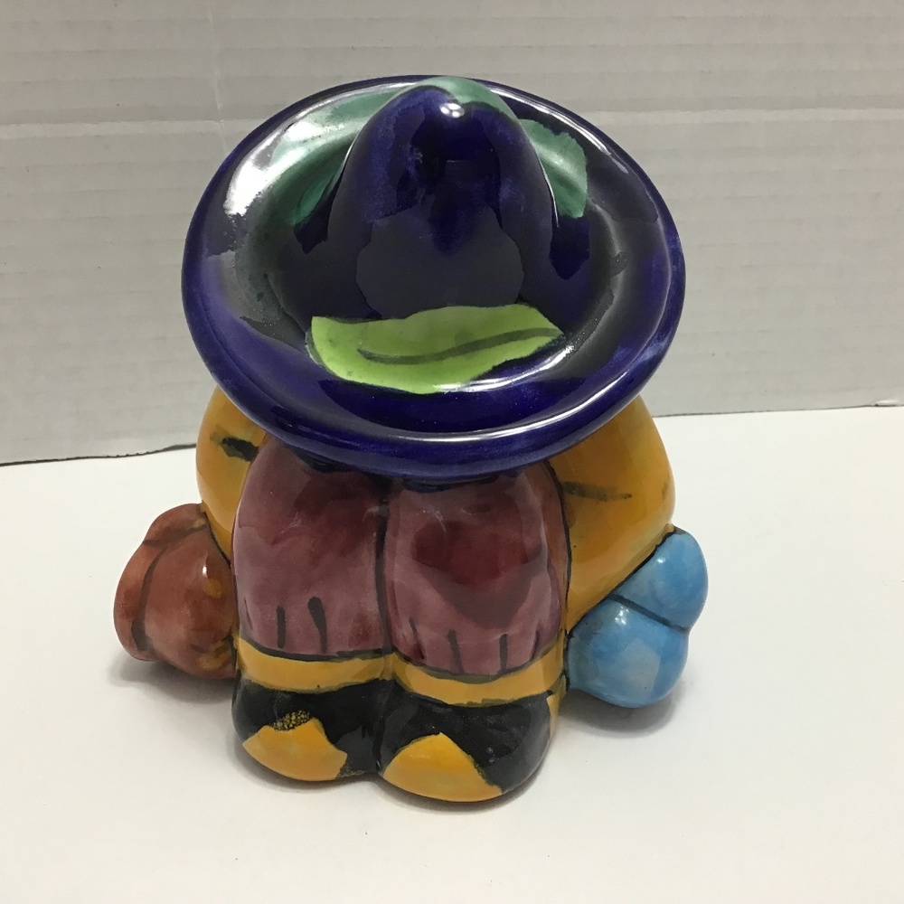 MEXICO ART POTTERY CLAY FIGURINE SIESTA MAN STATUE GARDEN MEXICAN SOMBRERO
